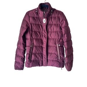 Coach Womens Burgundy Quilted Puffer Jacket Plaid Lining XS